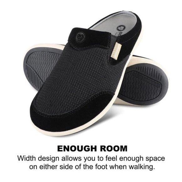 GeckoMan Men Arch Support Canvas Slipper Loafers -Black Mesh
